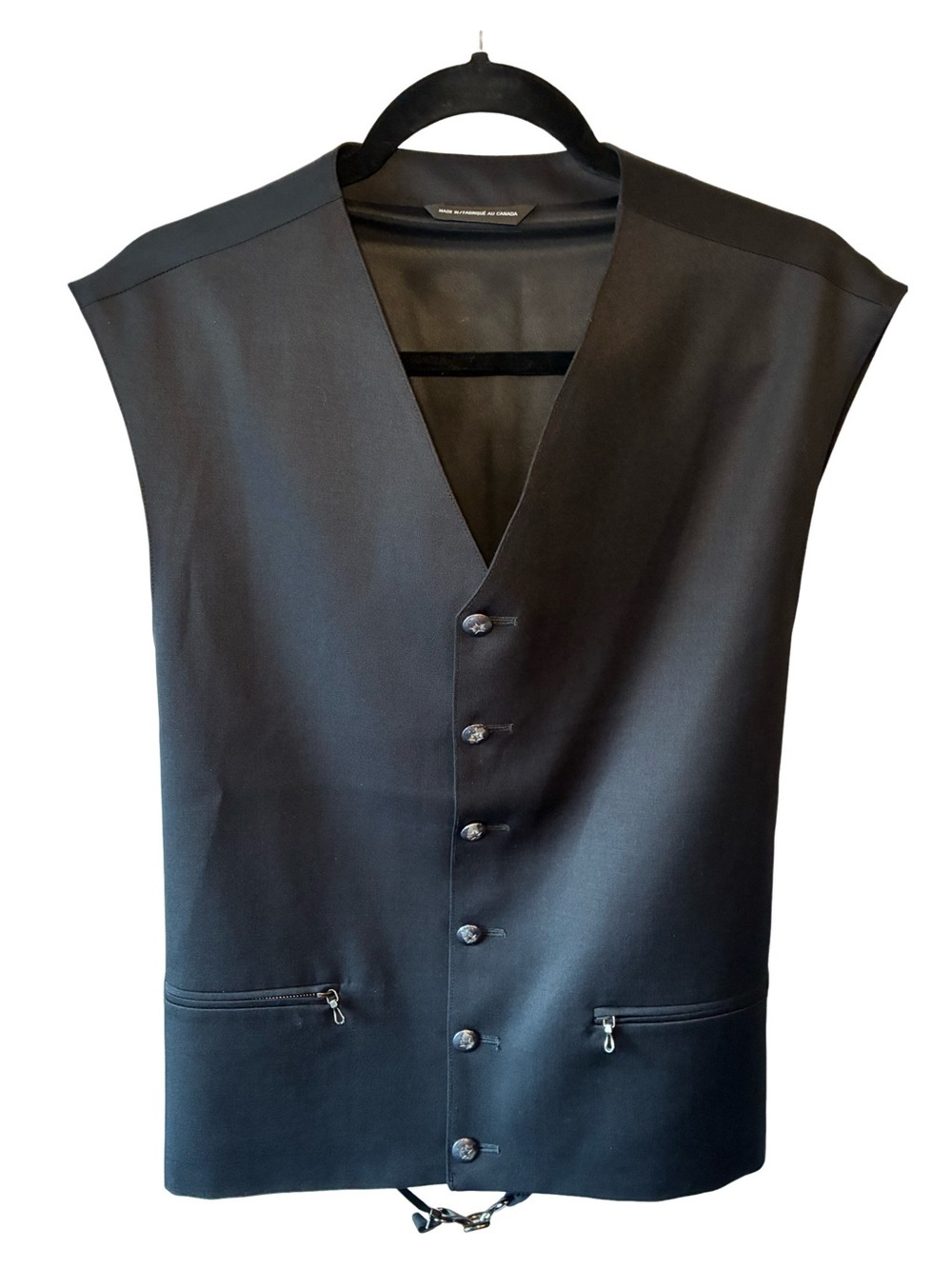 Men's Turbulence Black Wool Tailored Button-Front Vest with Silver Detailing